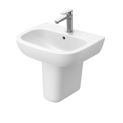 "Duravit D-Code 65 cm wall-hung basin with pedestal."